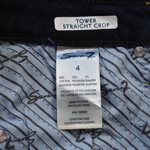Seven 7 Tower Straight Crop Raw Ankle Blue Jeans Size 4 Excellent‎ Condition - Picture 7 of 8